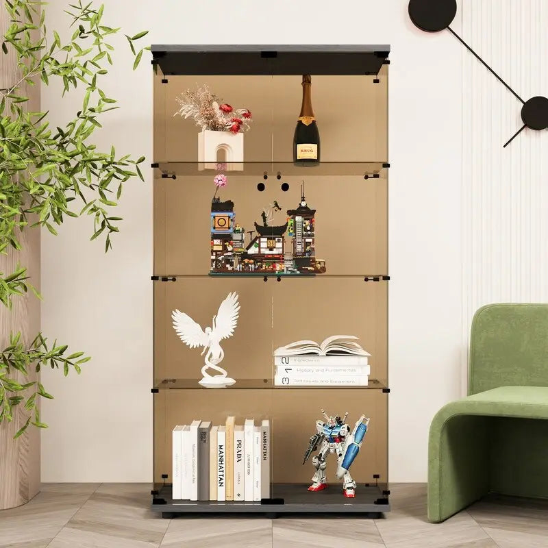 Vitrine en verre Tawny à 4 étagères, bibliothèque autoportante pour salon, bureau, vestiaire