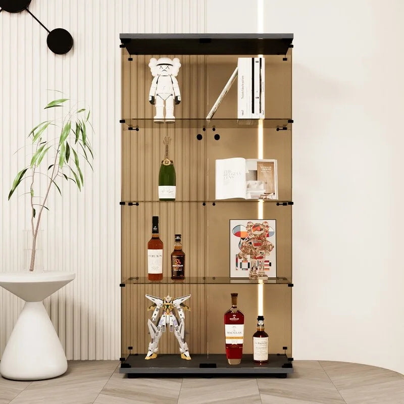 Vitrine en verre Tawny à 4 étagères, bibliothèque autoportante pour salon, bureau, vestiaire