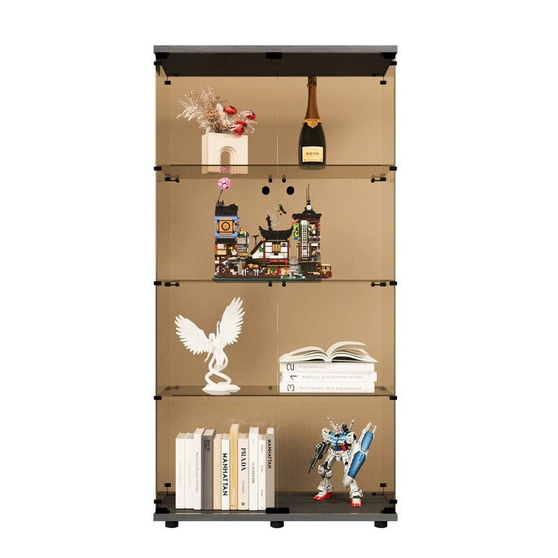 Vitrine en verre Tawny à 4 étagères, bibliothèque autoportante pour salon, bureau, vestiaire