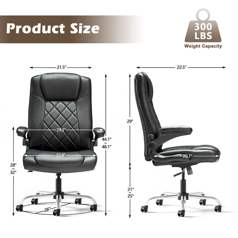 Fauteuil de bureau pivotant en similicuir PU avec accoudoirs relevables ergonomique