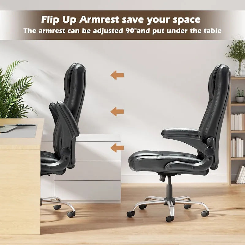 Fauteuil de bureau pivotant en similicuir PU avec accoudoirs relevables ergonomique