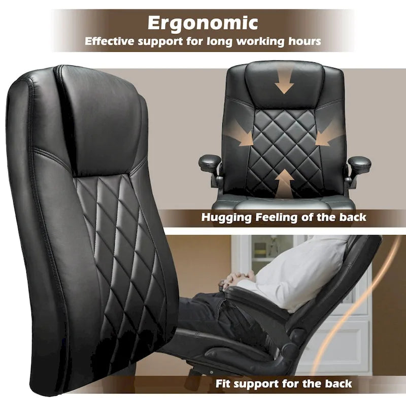 Fauteuil de bureau pivotant en similicuir PU avec accoudoirs relevables ergonomique