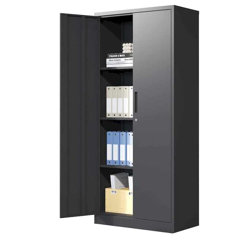 Armoire de rangement de garage en métal 71H, armoire de rangement en acier noir verrouillable avec portes et 3 étagères, armoires hautes pour le rangement de garage
