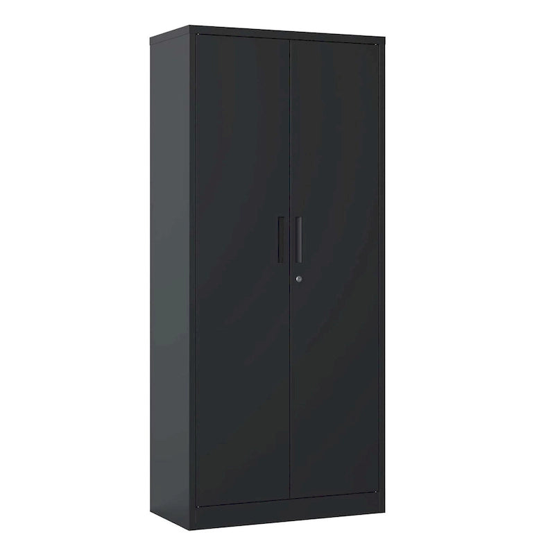 Armoire de rangement de garage en métal 71H, armoire de rangement en acier noir verrouillable avec portes et 3 étagères, armoires hautes pour le rangement de garage