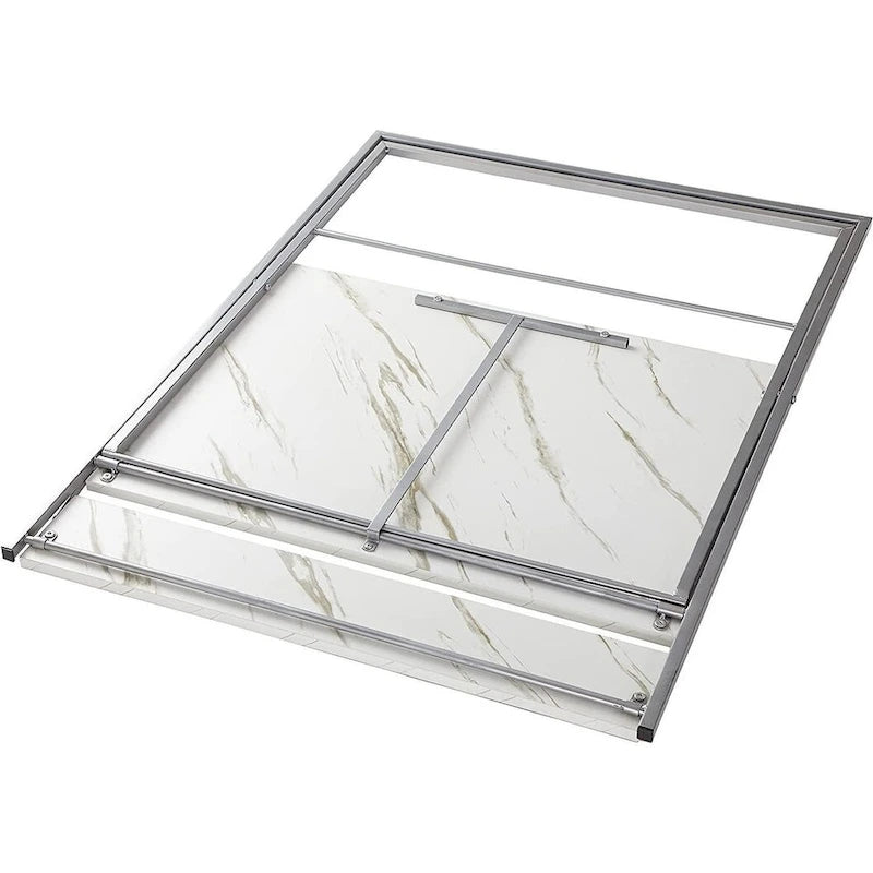 Bureau informatique compact pliable à 2 niveaux Urban Shop, sans outil, plateau en marbre avec cadre argenté