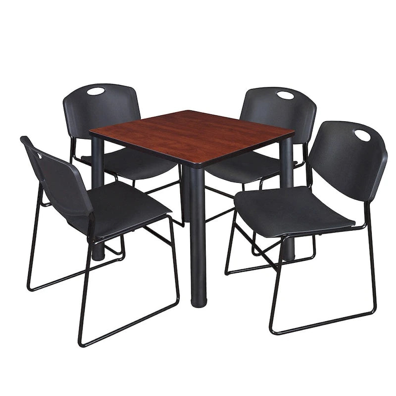 Table de salle de repos carrée Regency Seating Kee noire de 76,2 cm avec 4 chaises Zeng noires