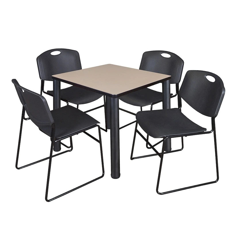 Table de salle de repos carrée Regency Seating Kee noire de 76,2 cm avec 4 chaises Zeng noires