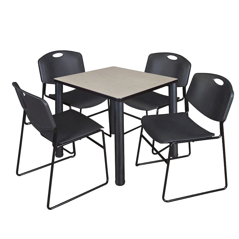 Table de salle de repos carrée Regency Seating Kee noire de 76,2 cm avec 4 chaises Zeng noires