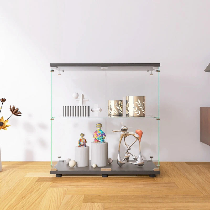 Vitrine en verre à deux portes 2 étagères avec porte