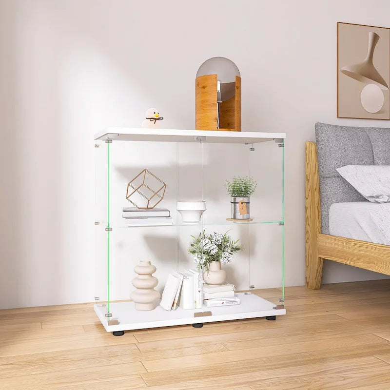 Vitrine en verre à deux portes 2 étagères avec porte