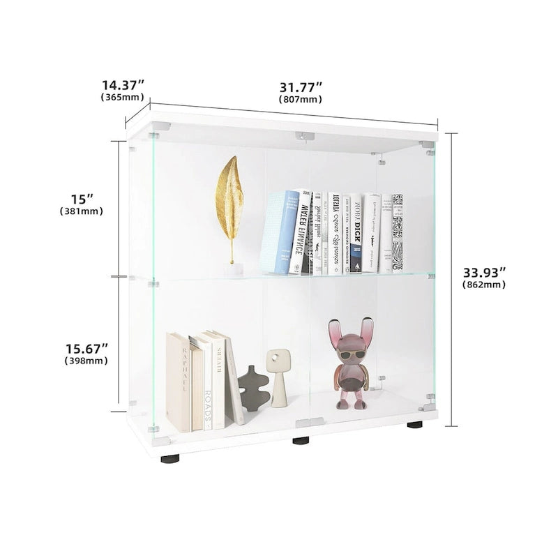 Vitrine en verre à deux portes 2 étagères avec porte