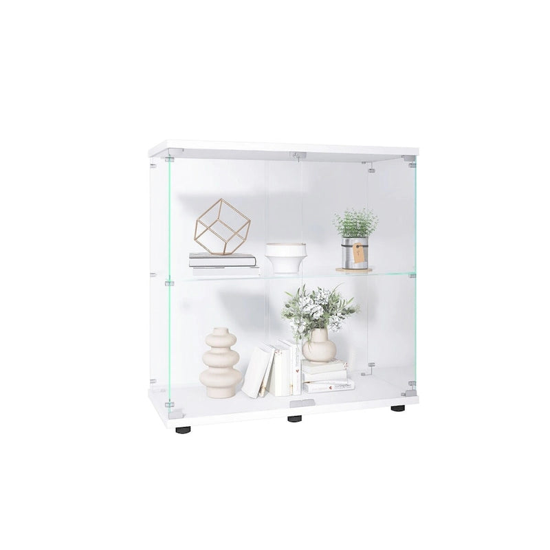 Vitrine en verre à deux portes 2 étagères avec porte