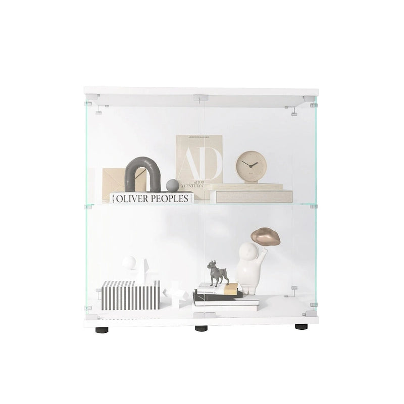Vitrine en verre à deux portes 2 étagères avec porte
