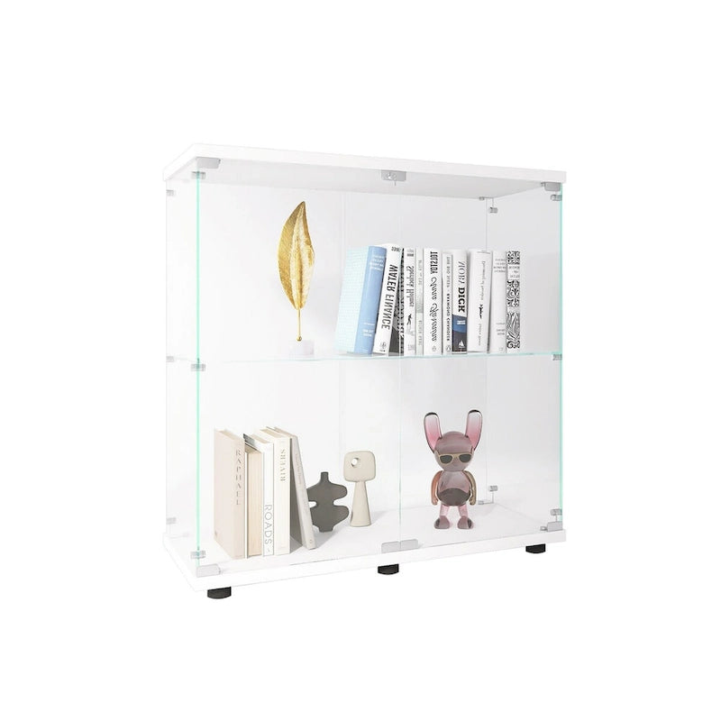 Vitrine en verre à deux portes 2 étagères avec porte