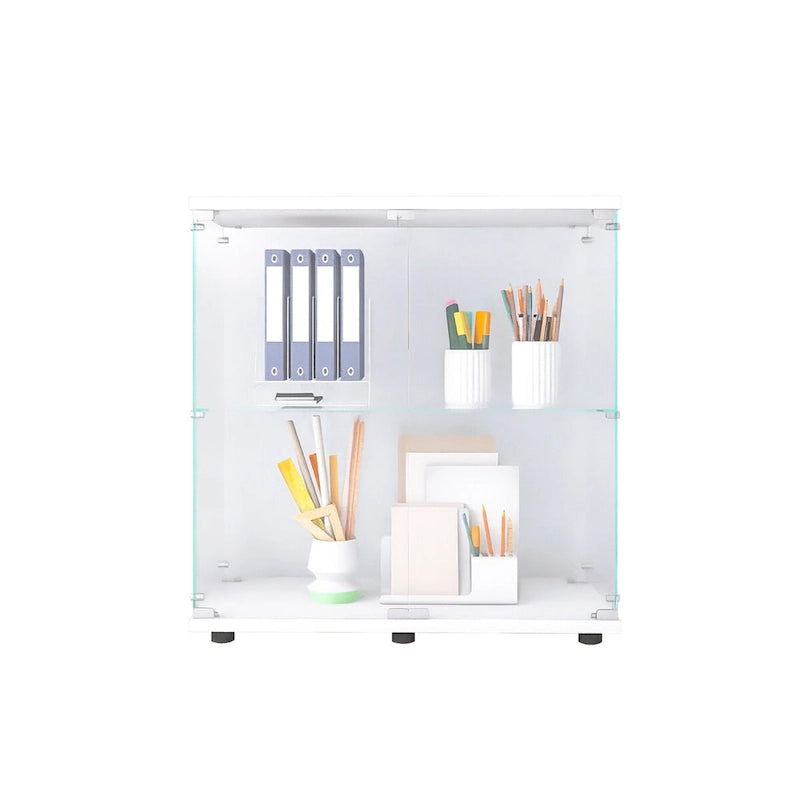 Vitrine en verre à deux portes 2 étagères avec porte