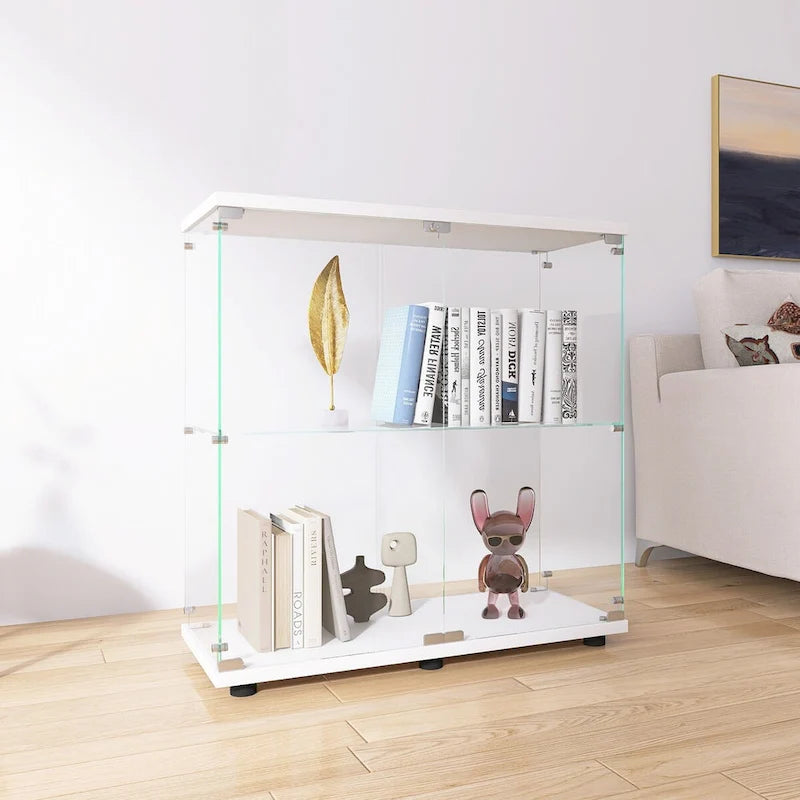 Vitrine en verre à deux portes 2 étagères avec porte