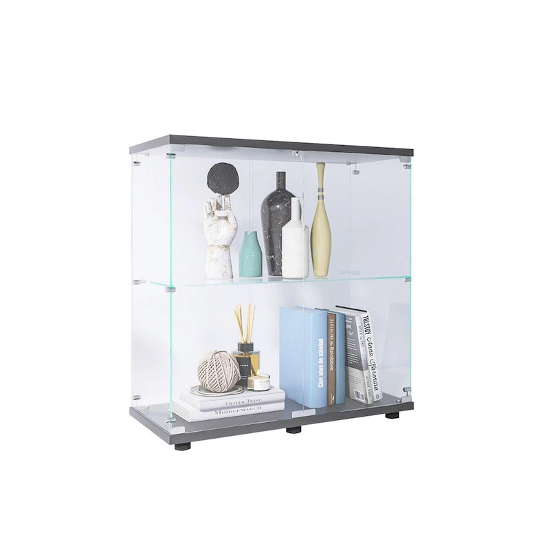 Vitrine en verre à deux portes 2 étagères avec porte