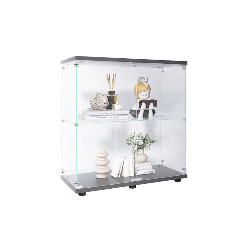 Vitrine en verre à deux portes 2 étagères avec porte