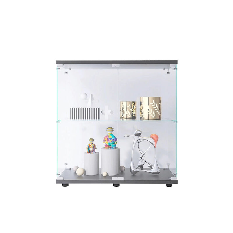 Vitrine en verre à deux portes 2 étagères avec porte