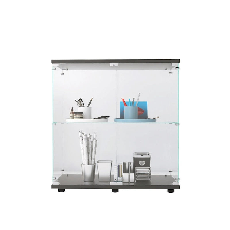 Vitrine en verre à deux portes 2 étagères avec porte
