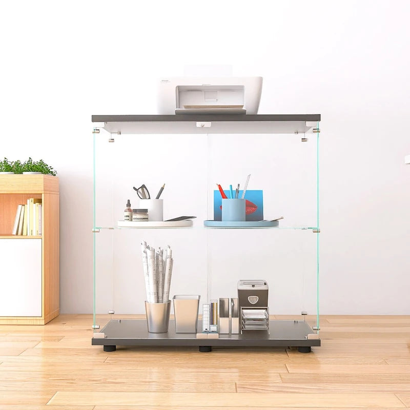 Vitrine en verre à deux portes 2 étagères avec porte