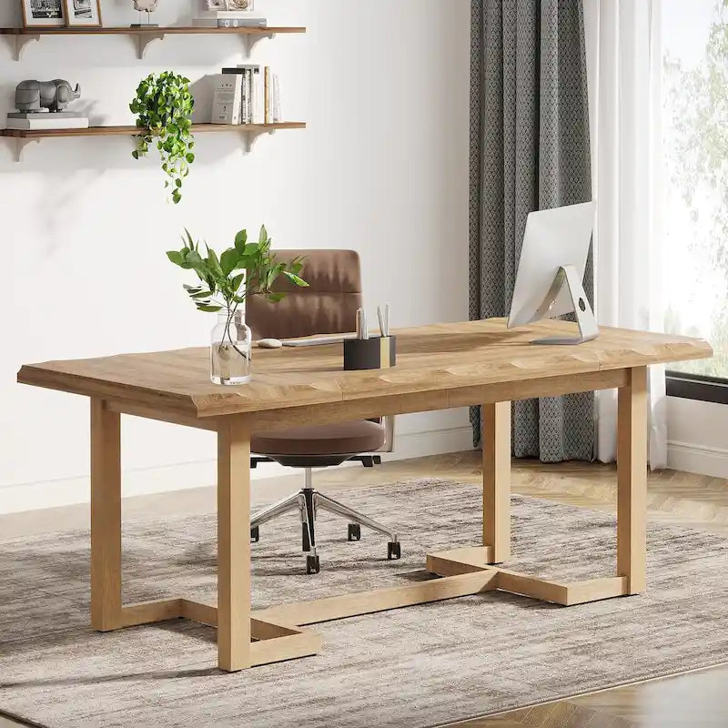 Bureau informatique de 160 cm, Table d'écriture rectangulaire avec pieds en bois massif et plateau épaissi