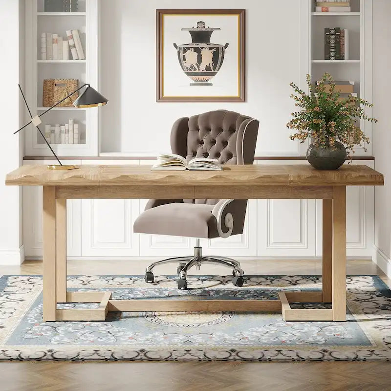 Bureau informatique de 160 cm, Table d'écriture rectangulaire avec pieds en bois massif et plateau épaissi