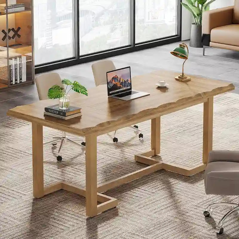 Bureau informatique de 160 cm, Table d'écriture rectangulaire avec pieds en bois massif et plateau épaissi