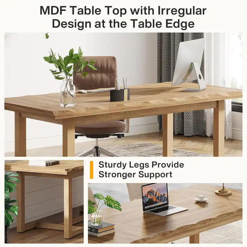 Bureau informatique de 160 cm, Table d'écriture rectangulaire avec pieds en bois massif et plateau épaissi