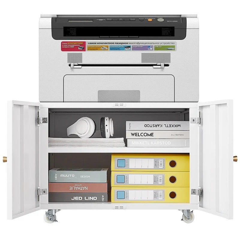 Meuble de bureau Armoire de photocopieuse Meuble pour photocopieuse à 2 portes en acier Caisson à tiroirs mobile Support d'imprimante