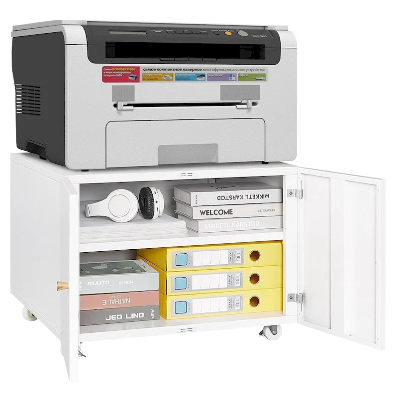 Meuble de bureau Armoire de photocopieuse Meuble pour photocopieuse à 2 portes en acier Caisson à tiroirs mobile Support d'imprimante