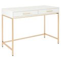 Bureau Alios avec finition blanc brillant et piètement doré