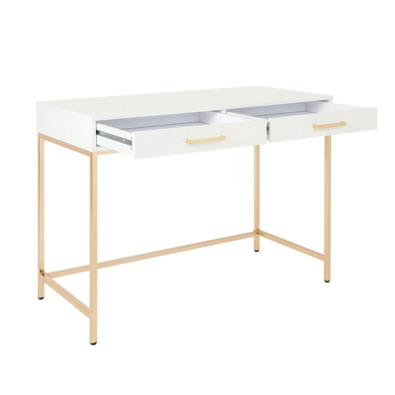 Bureau Alios avec finition blanc brillant et piètement doré