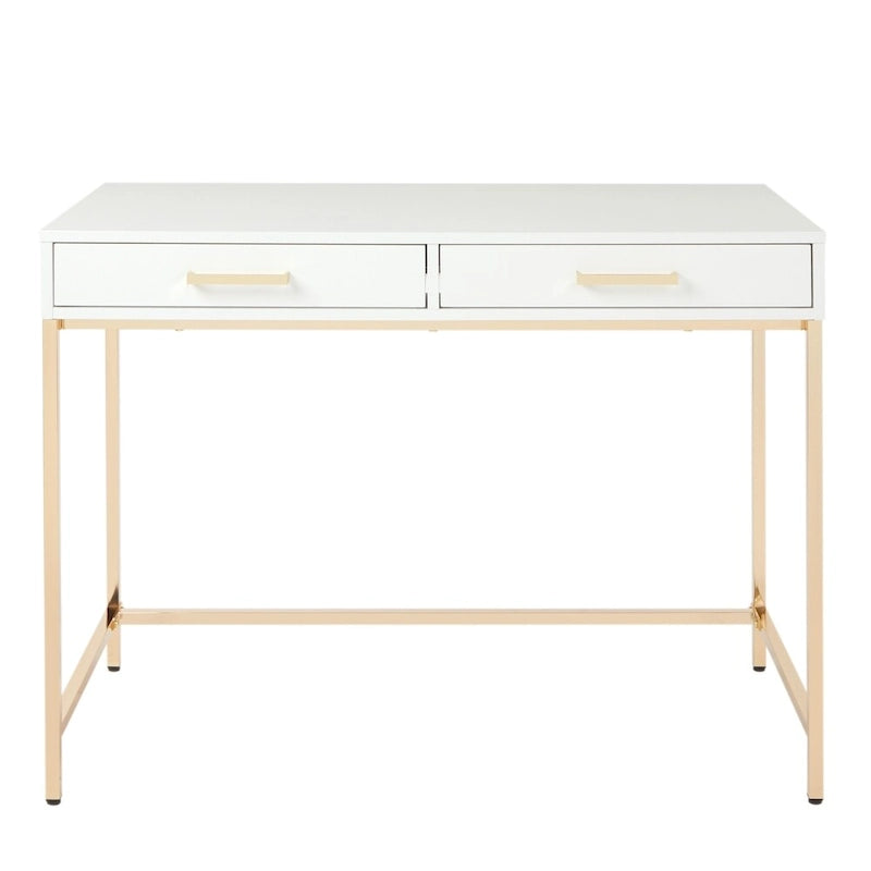 Bureau Alios avec finition blanc brillant et piètement doré