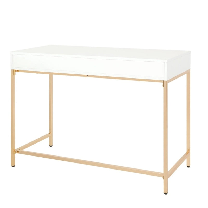 Bureau Alios avec finition blanc brillant et piètement doré
