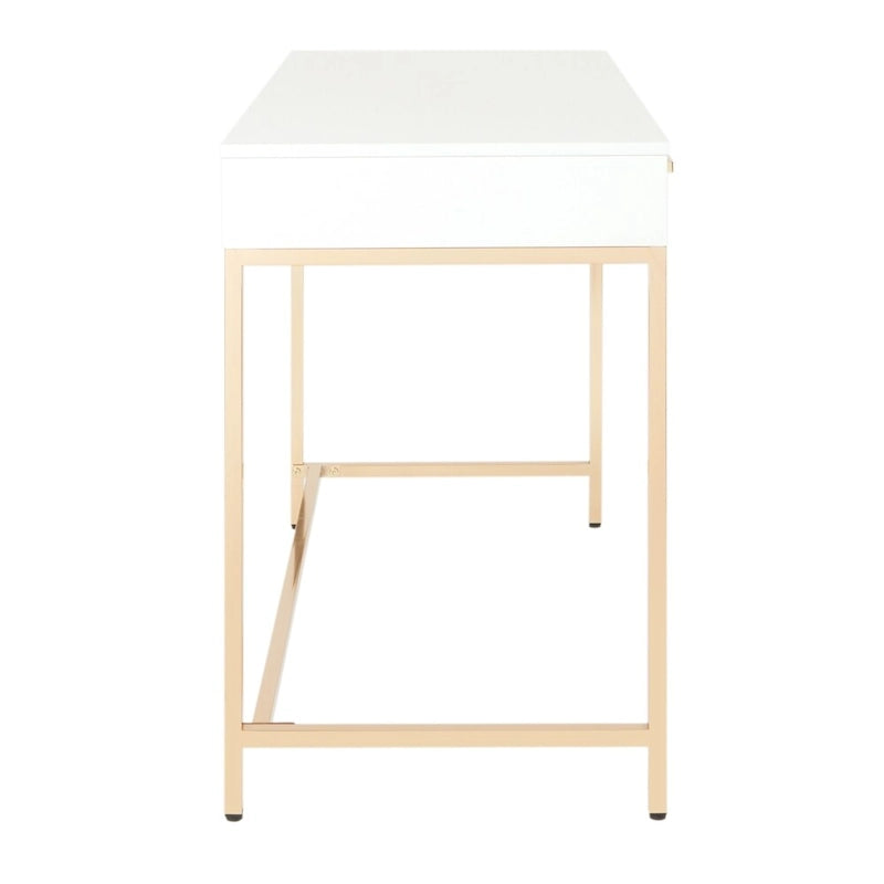 Bureau Alios avec finition blanc brillant et piètement doré