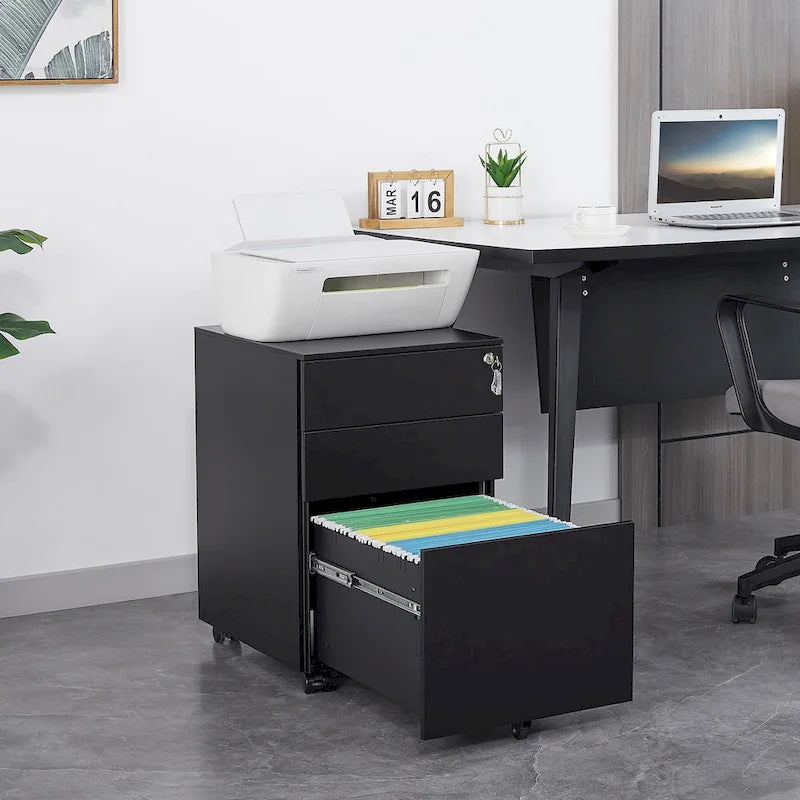 Meuble classeur mobile à 3 tiroirs avec serrure, en acier, pour documents de format légal/lettre/A4/F4, entièrement assemblé avec roulettes
