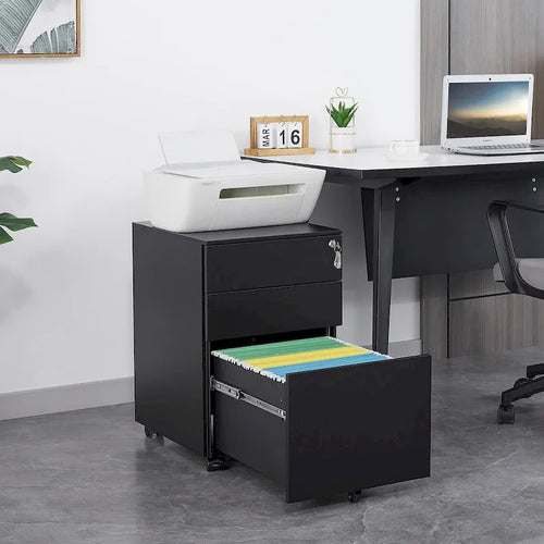 Meuble classeur mobile à 3 tiroirs avec serrure, en acier, pour documents de format légal/lettre/A4/F4, entièrement assemblé avec roulettes