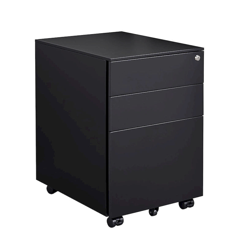 Meuble classeur mobile à 3 tiroirs avec serrure, en acier, pour documents de format légal/lettre/A4/F4, entièrement assemblé avec roulettes