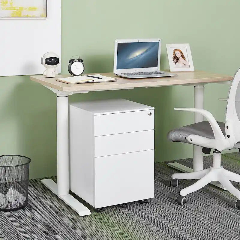 Meuble classeur mobile à 3 tiroirs avec serrure, en acier, pour documents de format légal/lettre/A4/F4, entièrement assemblé avec roulettes