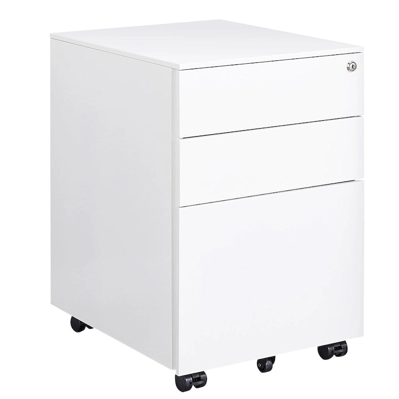 Meuble classeur mobile à 3 tiroirs avec serrure, en acier, pour documents de format légal/lettre/A4/F4, entièrement assemblé avec roulettes