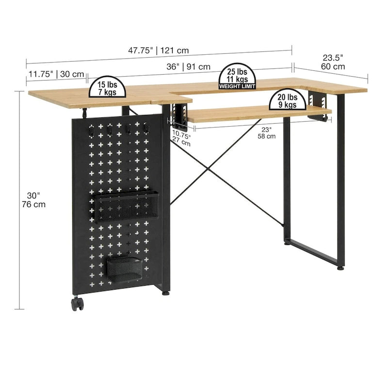Table de couture pivotante Sew Ready avec panneau de rangement et plateforme réglable