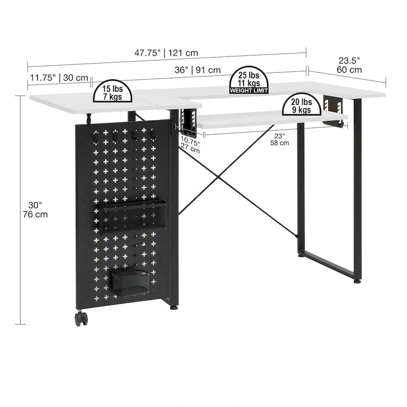 Table de couture pivotante Sew Ready avec panneau de rangement et plateforme réglable
