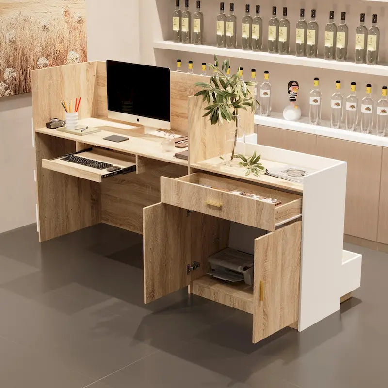 Comptoir de réception de salon avec tablette coulissante pour clavier Grand bureau de travail