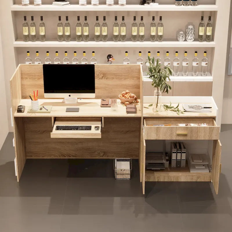 Comptoir de réception de salon avec tablette coulissante pour clavier Grand bureau de travail