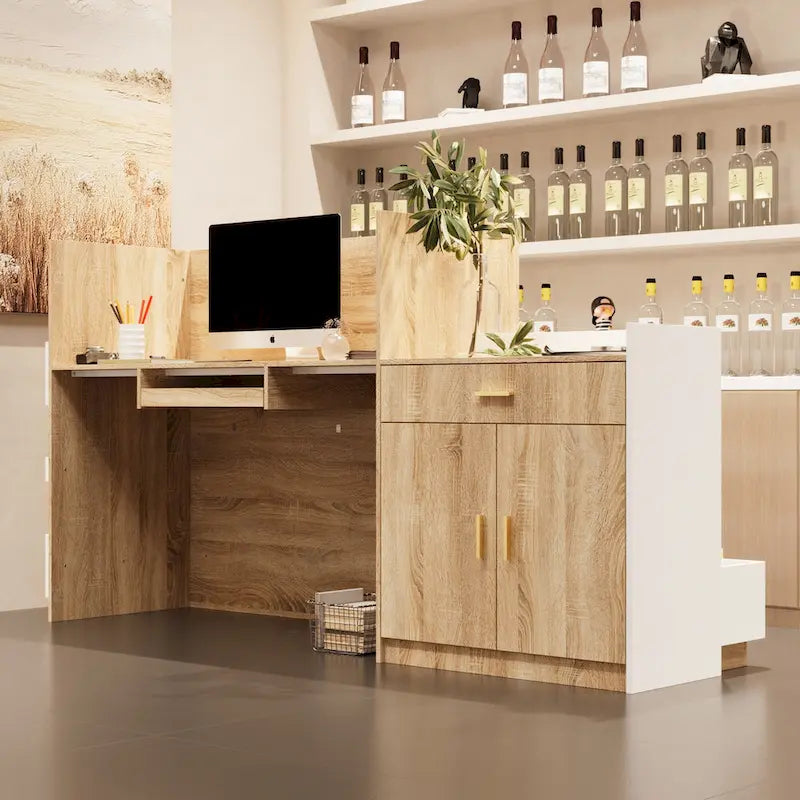 Comptoir de réception de salon avec tablette coulissante pour clavier Grand bureau de travail