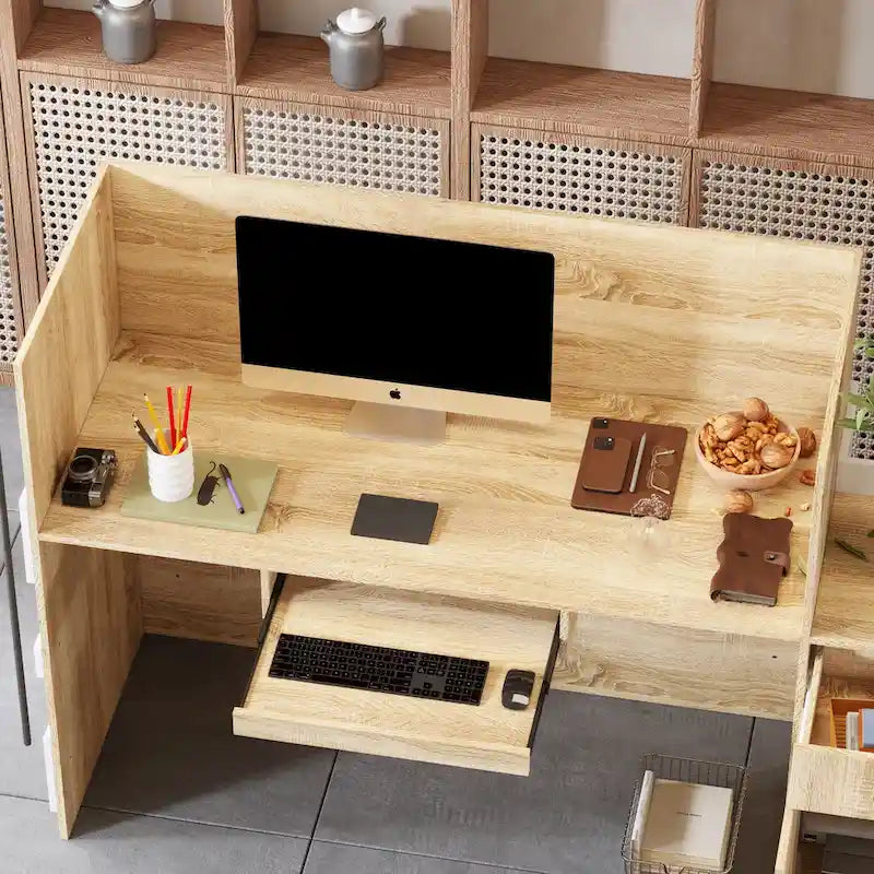Comptoir de réception de salon avec tablette coulissante pour clavier Grand bureau de travail