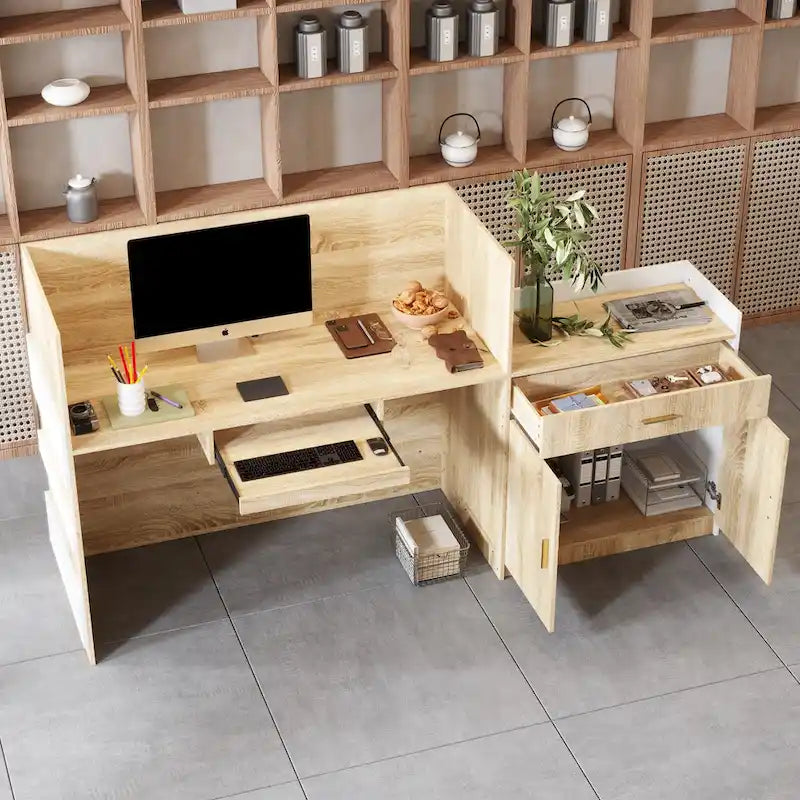 Comptoir de réception de salon avec tablette coulissante pour clavier Grand bureau de travail
