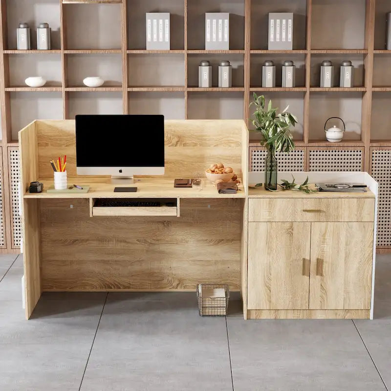 Comptoir de réception de salon avec tablette coulissante pour clavier Grand bureau de travail