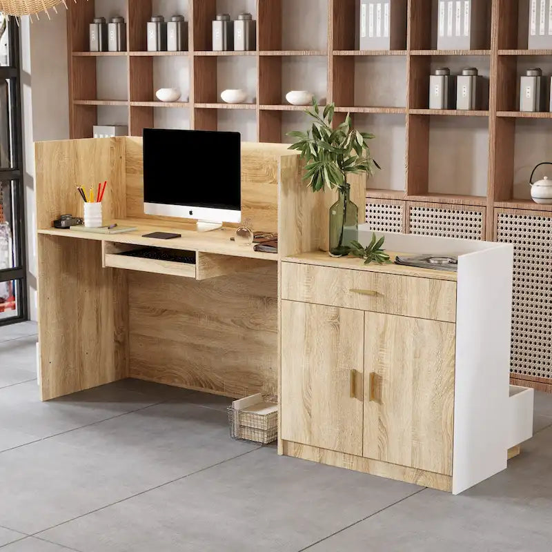Comptoir de réception de salon avec tablette coulissante pour clavier Grand bureau de travail